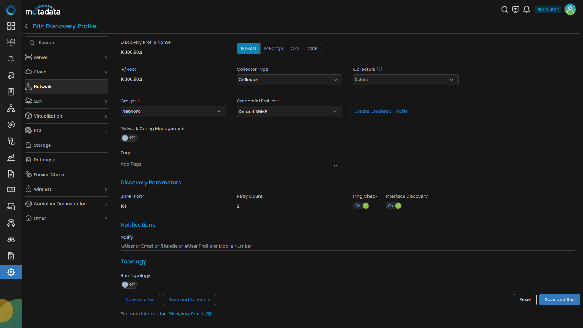 Edit Discovery Profile screen showing the edit form with existing values